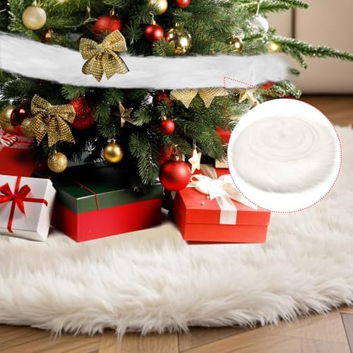 48 Inch White Faux Fur Christmas Tree Skirt Plush Christmas Tree Skirt Christmas Decorations Xmas Tree Decoration.