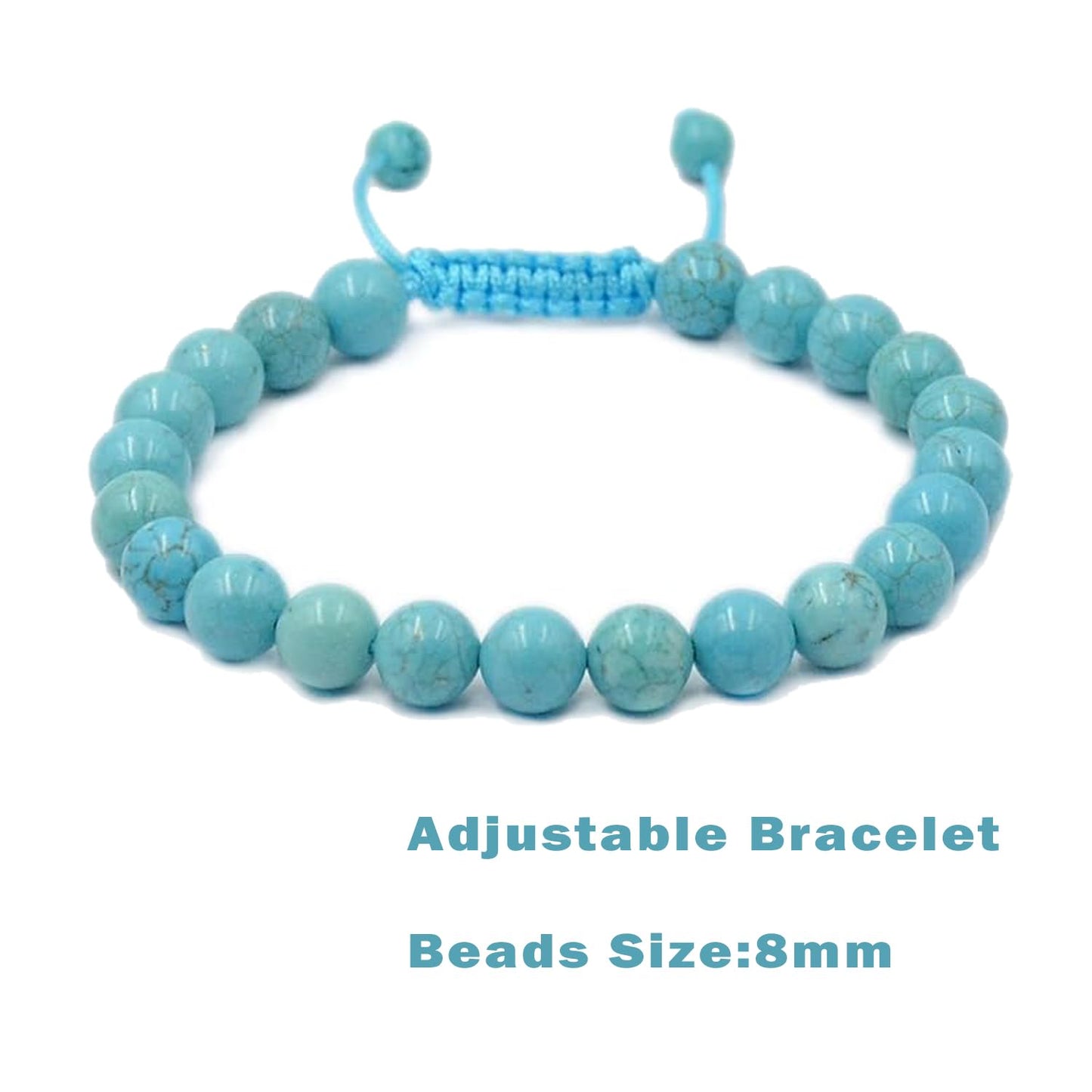AD Beads 2Pcs His & Hers Distance Beads Bracelets Elastic Natural Stone Yoga Bracelet (7 Chakras-Blue Turquoise)