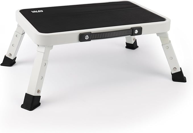 Valeo Folding Step Stool, Adjustable Step Stool with Non-Slip Platform, 500 Lbs Capacity, Step Ladder for Adults or Kids in Kitchen, Bathroom, RV, Camping, Office, White