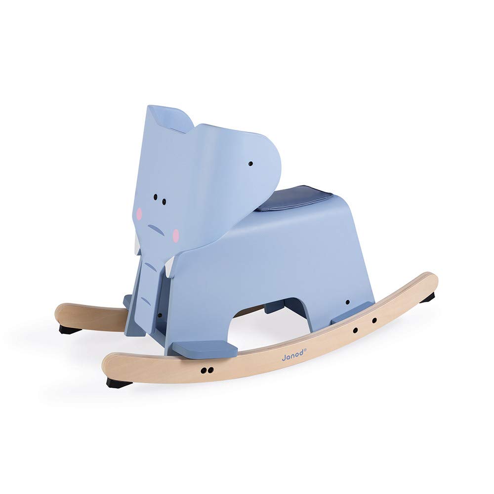Janod Rocking Elephant – Classic Wood Rocker Ride-On Toy - Ages 1+ - J08024