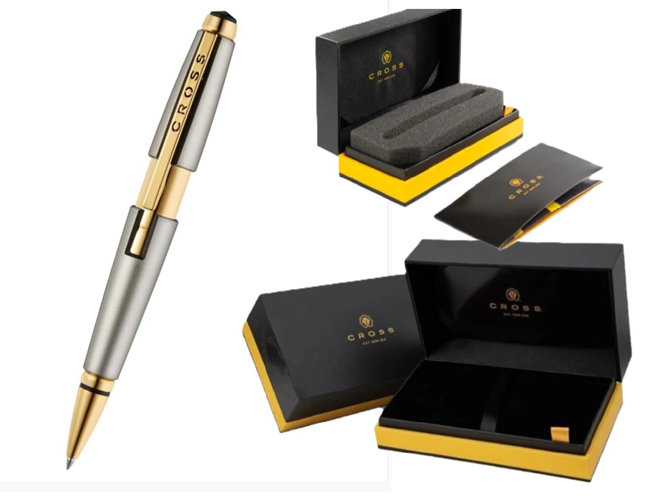 Cross Edge Titanium Rollerball Pen, Gold PVD Appointments, Capless Slide-Open & Snap-Shut Design,Black Ink - Elegant Accessory for Smooth Writing - Comfortable Grip