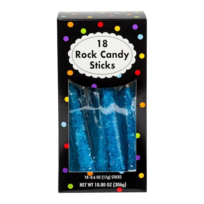 Amusemints Rock Candy Individually Wrapped Sticks (Carribean Blue) - 18 PC Box - Colorful Hard Candy, Perfect for Parties, Gifting & Nostalgic Treats