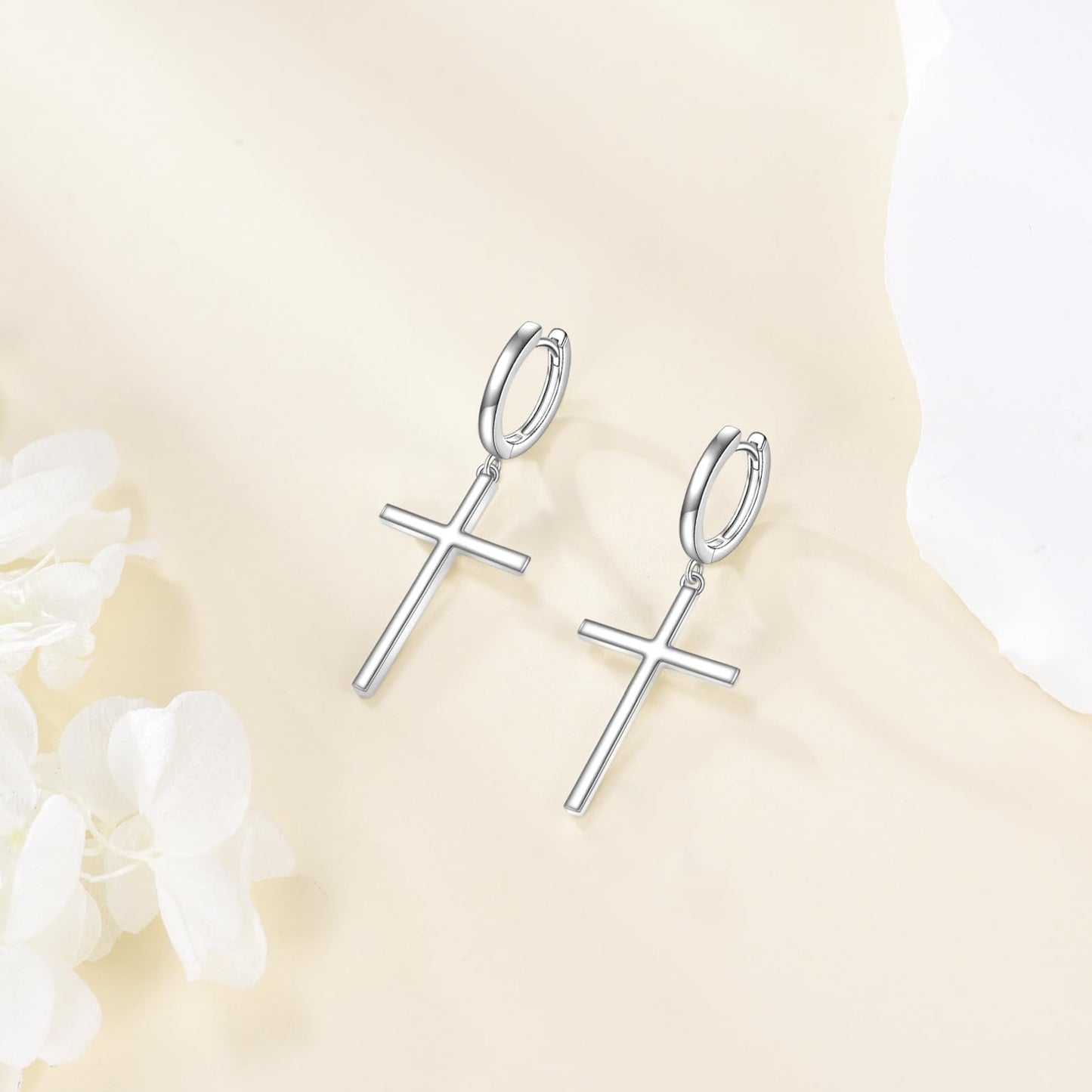 Hanging Cross Hoop Earrings Sterling Silver Large Cross Dangle Earrings Religious Jewelry for Women Men