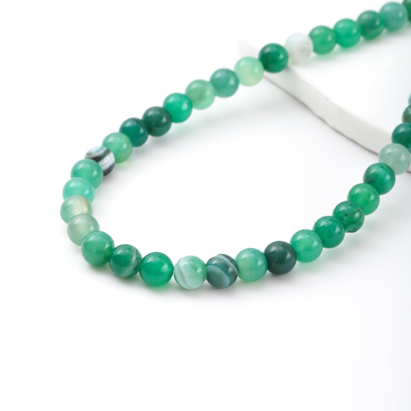 6mm 60pcs DIY Natural Green Striped Agate Stone Beads Round Healing Crystal Gemstone Loose Beads for Jewelry Making Handmade Bracelet Necklace