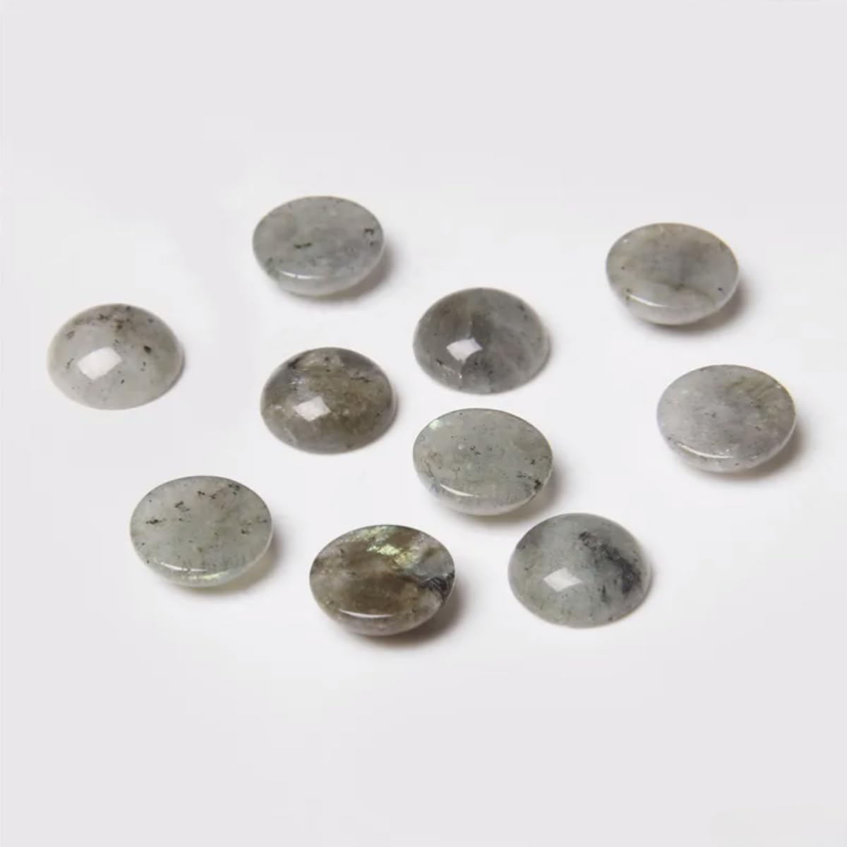 20pcs 16mm Natural Stone No Hole White Labradorite Semicircle Smooth Cabochons Beads Healing Chakra Crystal Stone Bead for Jewelry Making Rings Earrings Necklace Bracelet DIY Crafts