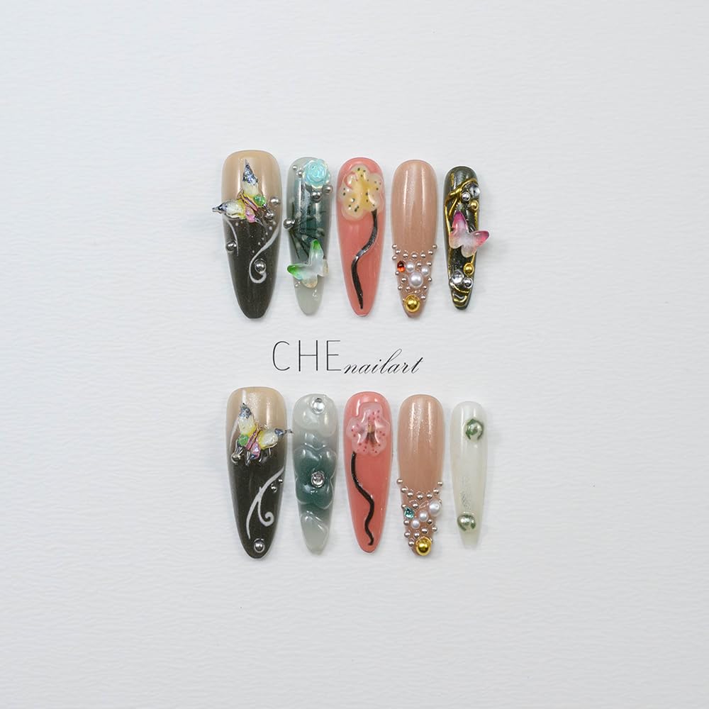 WZHAOJUN Handmade Press On Nails,Medium Butterfly Presson Nails For Women,10pcs Abs Material Fake Nails With Design-Reusable Glue On Hand Made Nails For Party Wedding(10Pcs Size M)