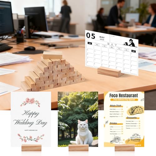 FSWCCK 30 Pieces Wood Place Card Holders Wood Table Number Stands Picture Holder Acrylic Sign Holders for Ceremony Birthday Party Home Decoration