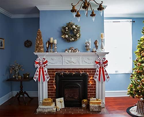 Large Christmas Bow for Wreath Red Velvet Bows Snowflake Plaid Tree Topper Bow for Front Door Christmas Holiday Indoor Outdoor Wall Decoration