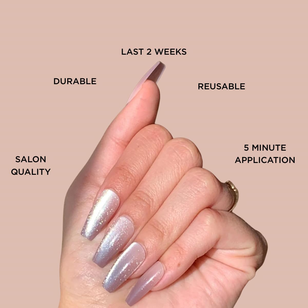 OMBRÉ SPARKLES Press-On Nails by Lavaa Beauty | Gold Ombré Velvet Shimmer Long Coffin Nails