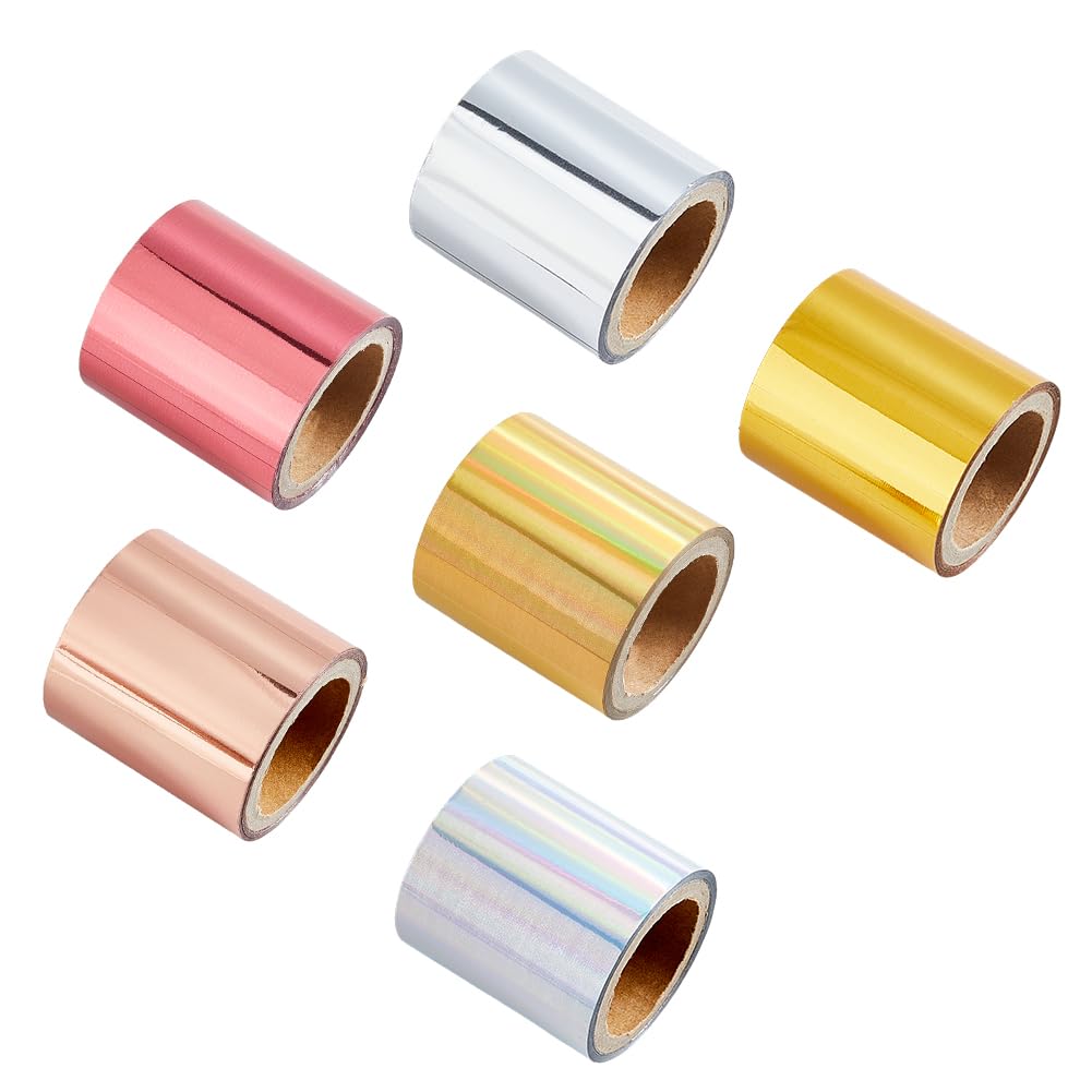 SUPERFINDINGS 6 Rolls 6 Colors Total 60m PET Hot Foil Transfer Roll Hot Foil Stamping Paper 4cm Width Heat Transfer Foil Elegance Craft Paper, 10m/Roll