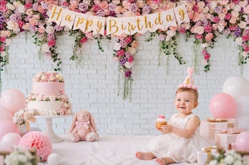 10x8ft White Brick Wall Flowers Background Spring Theme Photography Backdrop for Mother's Day Valentine Wedding Bridal Baby Shower Birthday Party Decor Banner Portrait Photo Booth Prop 134…… - size: 10x8ft
