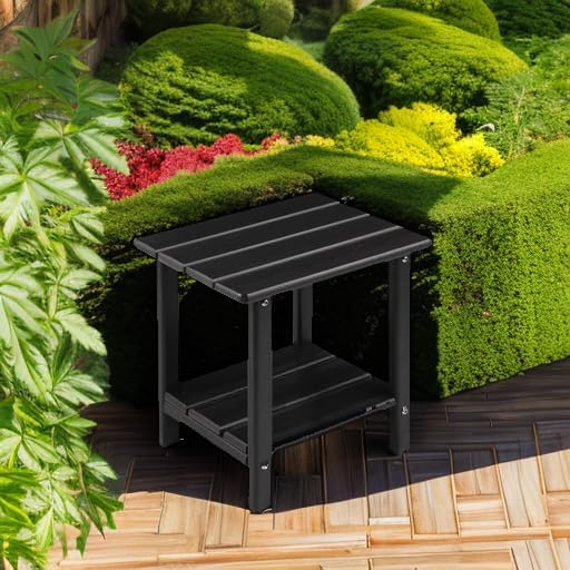 Adirondack Outdoor Side Table, 2-Tier Sturdy Patio End Table Weather Resistant, 16.5" Solid Side Table for Patio, Pool, Porch