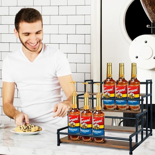 Klxuyuo 4-Tier Coffee Syrup Rack for 20 Bottles (750ml)–Sturdy Coffee Syrup Organizer Holder for Kitchen, Café, Office - size: Large 4 tier