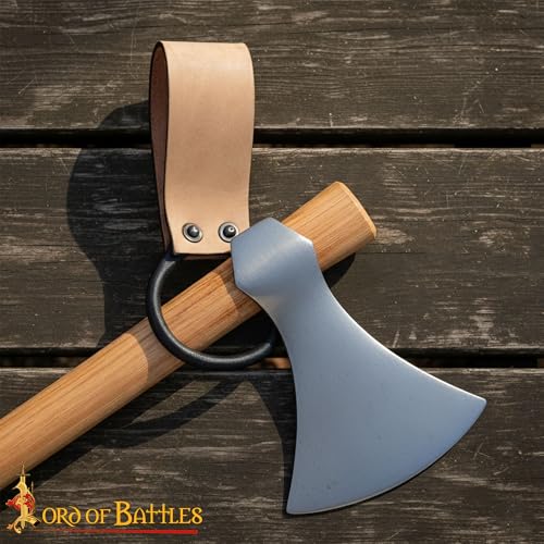 Lord of Battles Medieval Genuine Leather Axe Frog | Axe Holster with Belt Loop | Waist Holder for Axes, Tools - color: Natural