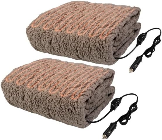 Stalwart Heated Car Blanket 2-Pack - 12V Heated Blanket for Car, RV or Camping - 57x39” Portable Electric Travel Throw - 2 Heat Levels - Tailgating Essentials (Gray)
