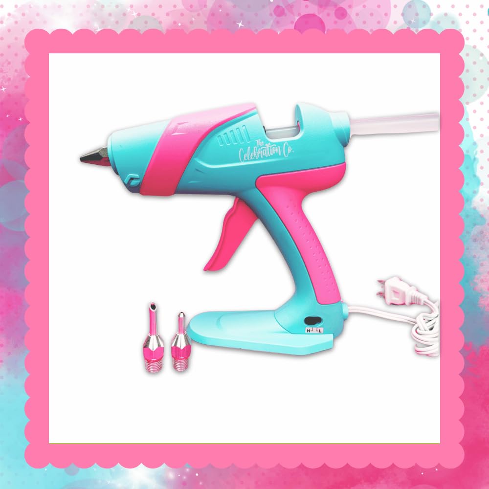 Dual Temperature Hot Glue Gun, 60W, 3 Nozzles, Teal & Hot Pink