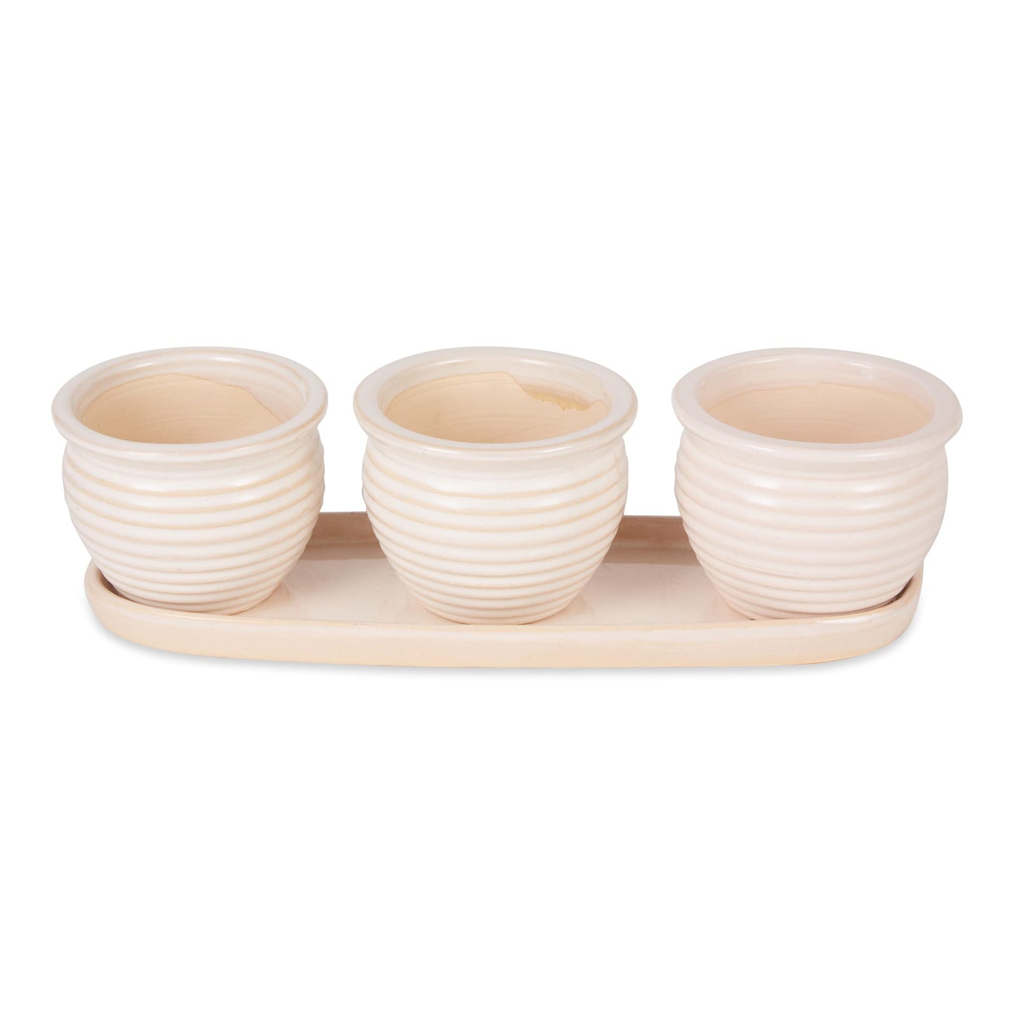 DII Ceramic Planter Collection Herb Pot Set, Cream Round, 13x75x4.5x4