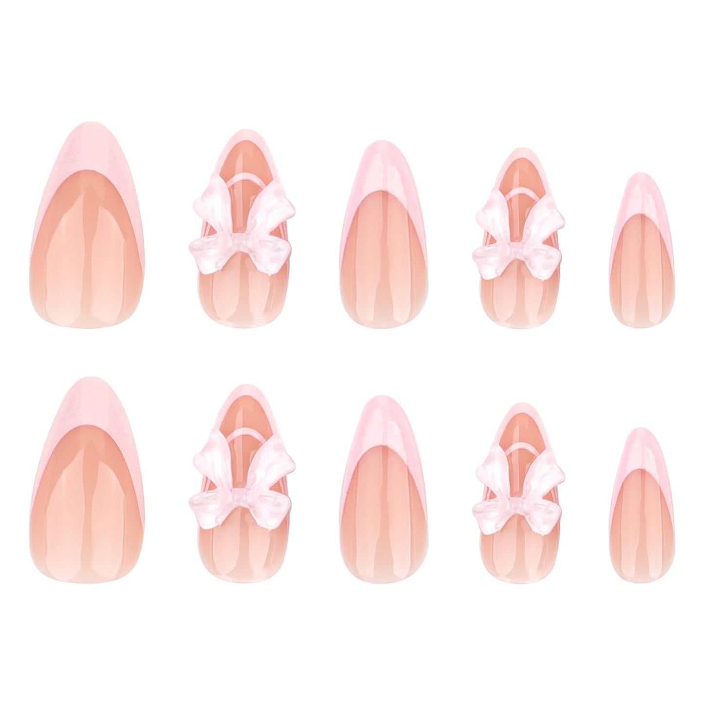 24Pcs Pink Almond Press on Nails Short Medium Fake Nails French Tip False Nails with Bow Design Cute Acrylic Nails Press ons Artificial Nails Glossy Full Cover Glue on Nails Stick on Nails for Women
