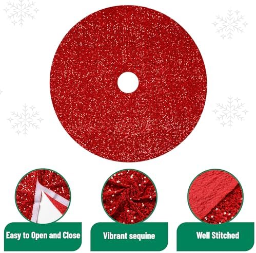 Mr. Pen- Christmas Tree Skirt, 48 inch, Red Sequin Tree Skirt
