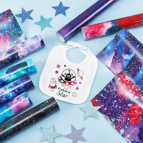 Tintnut Galaxy Heat Transfer Vinyl - 10 Sheets Bundle 10x12 Inch Stardust Starry Sky Background HTV Iron on Vinyl Watercolor Clouds Patterned for DIY T-Shirts Hats Coats Handbags Pillow Crafts - color: Galaxy-10