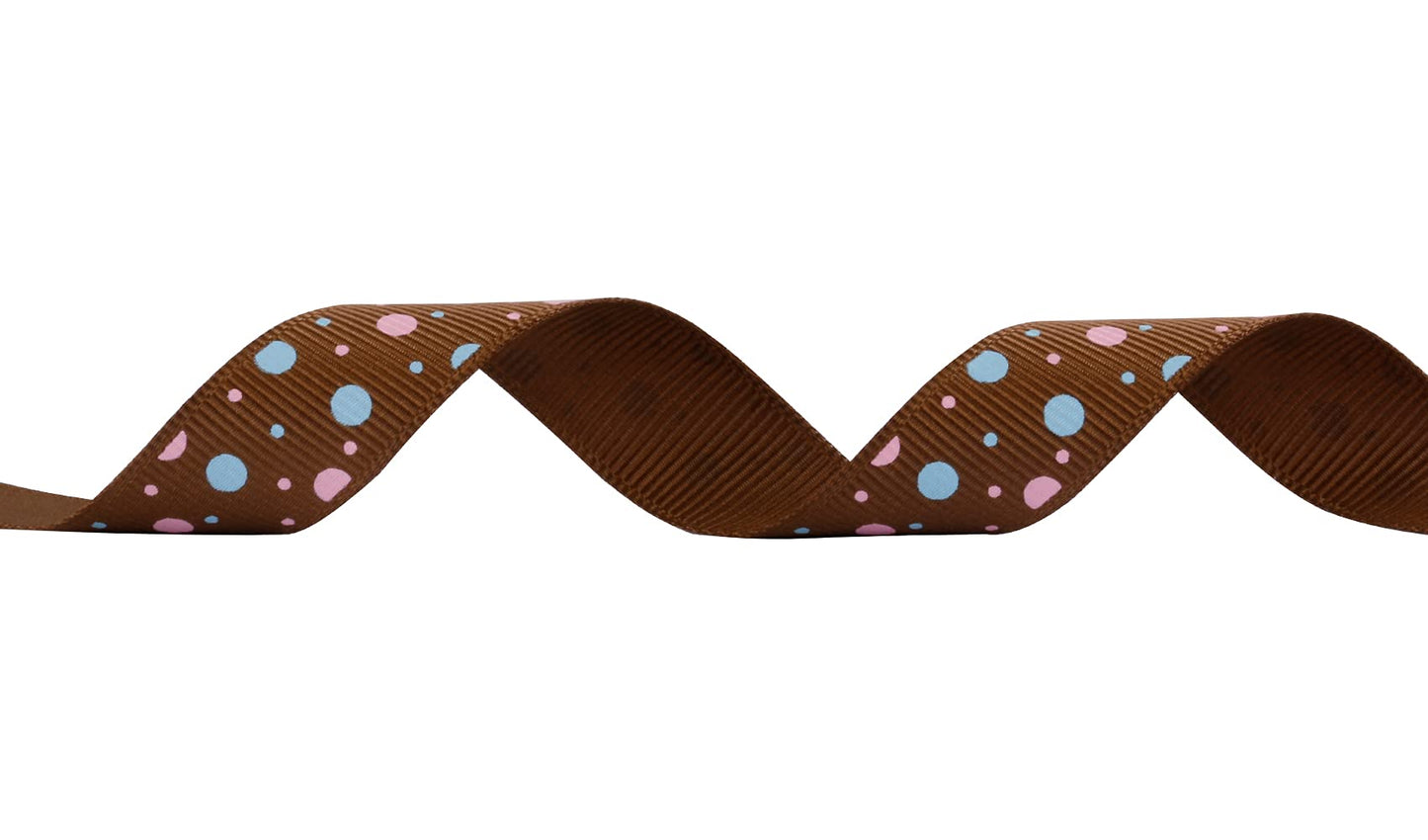 Joycrosso 5/8" Inch Wide Dots Printed Grosgrain Ribbon with Color Dots, Ideal for Hair Bows Gift Wrapping and Crart, 25Yds-Roll (Bronze)