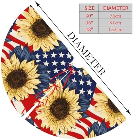 Flags with Sunflowers Christmas Tree Skirts 30", Xmas Tree Cloth Mats Trees Skirts for Decor Gift, Home Decoration