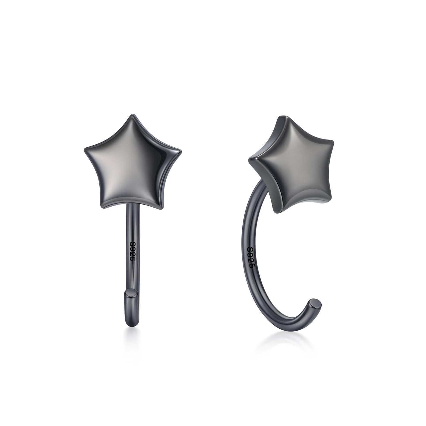 CHIC & ARTSY Backless Earrings for Women 925 Sterling Silver Half Huggie Hoop Earrings Ardant Stay Close Hoops Black Star No Back Earrings