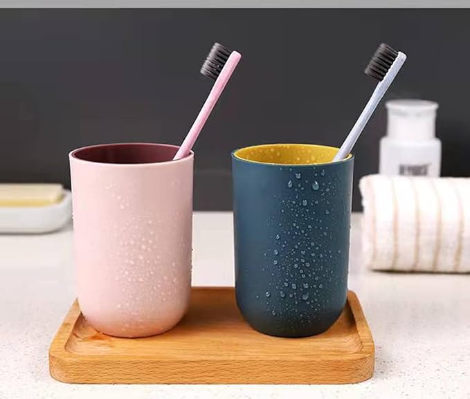Unbreakable Reusable Drinking Cups Set of 2 Colors, Plastic Toothbrush Cup Tumblers 300 ml/10.5 oz, Dishwasher Safe (Light pink & Navy blue)