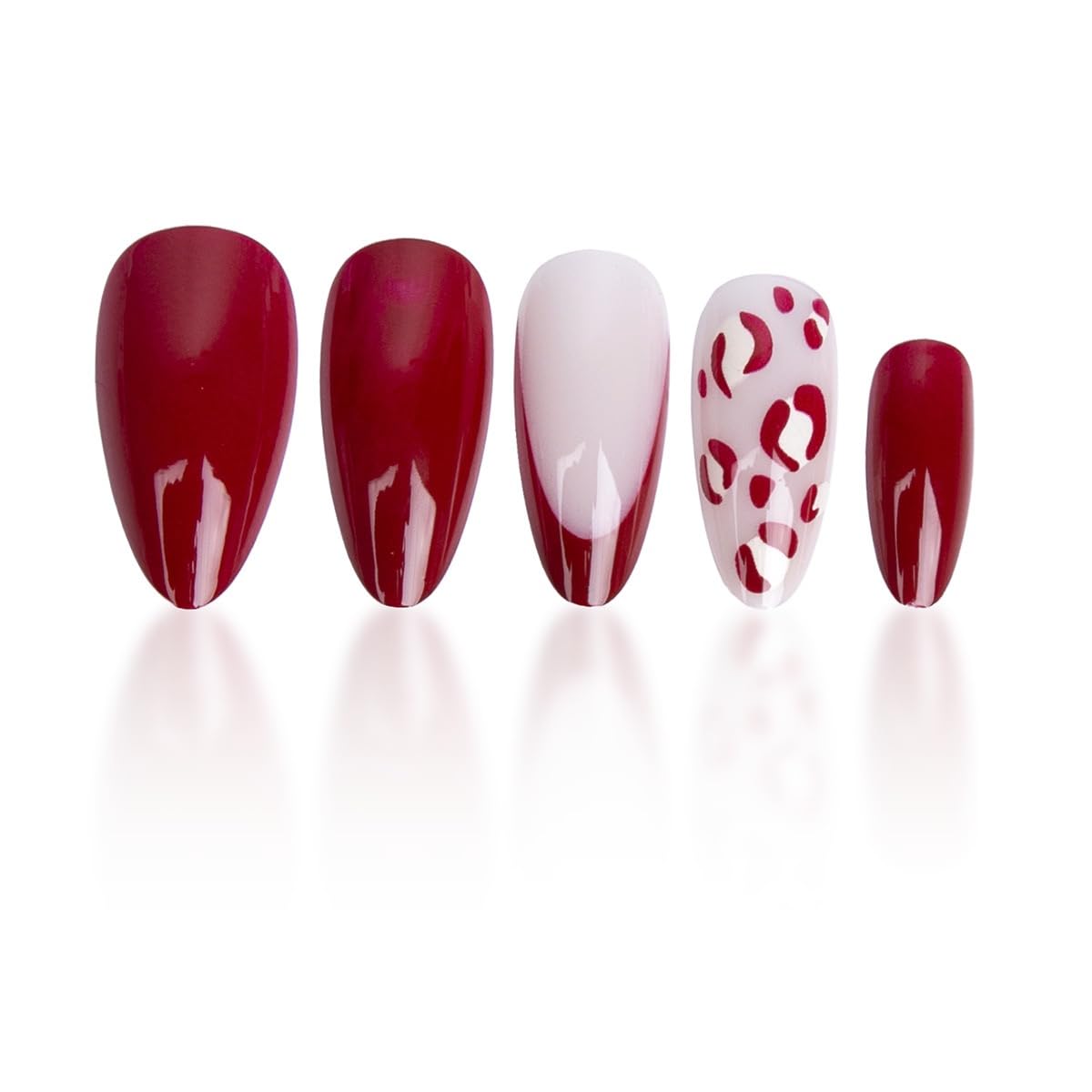 CTTHNBD Press on Nails Almond - Red French Tip Fake Nails with Lip Print Design - Medium False Nails Press ons - for Women 24 Pcs
