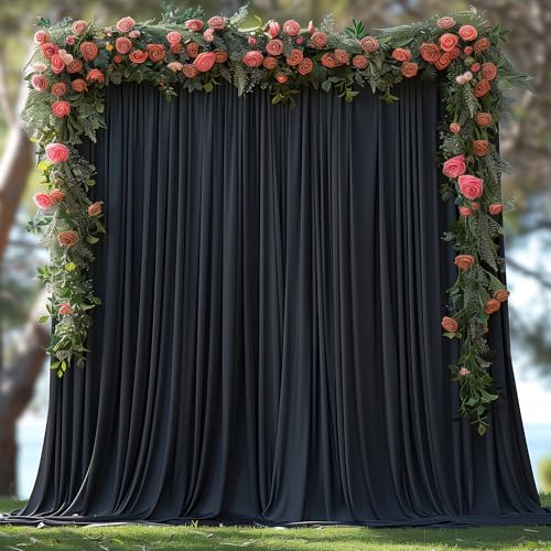 ESGOTBME 10x7ft Wrinkle Free Black Backdrop Curtain for Parties Soft Fabric Drapes Wedding Black Curtain Backdrop for Birthday Party Decorations Background for Photography 5x7ft, 2 Panels