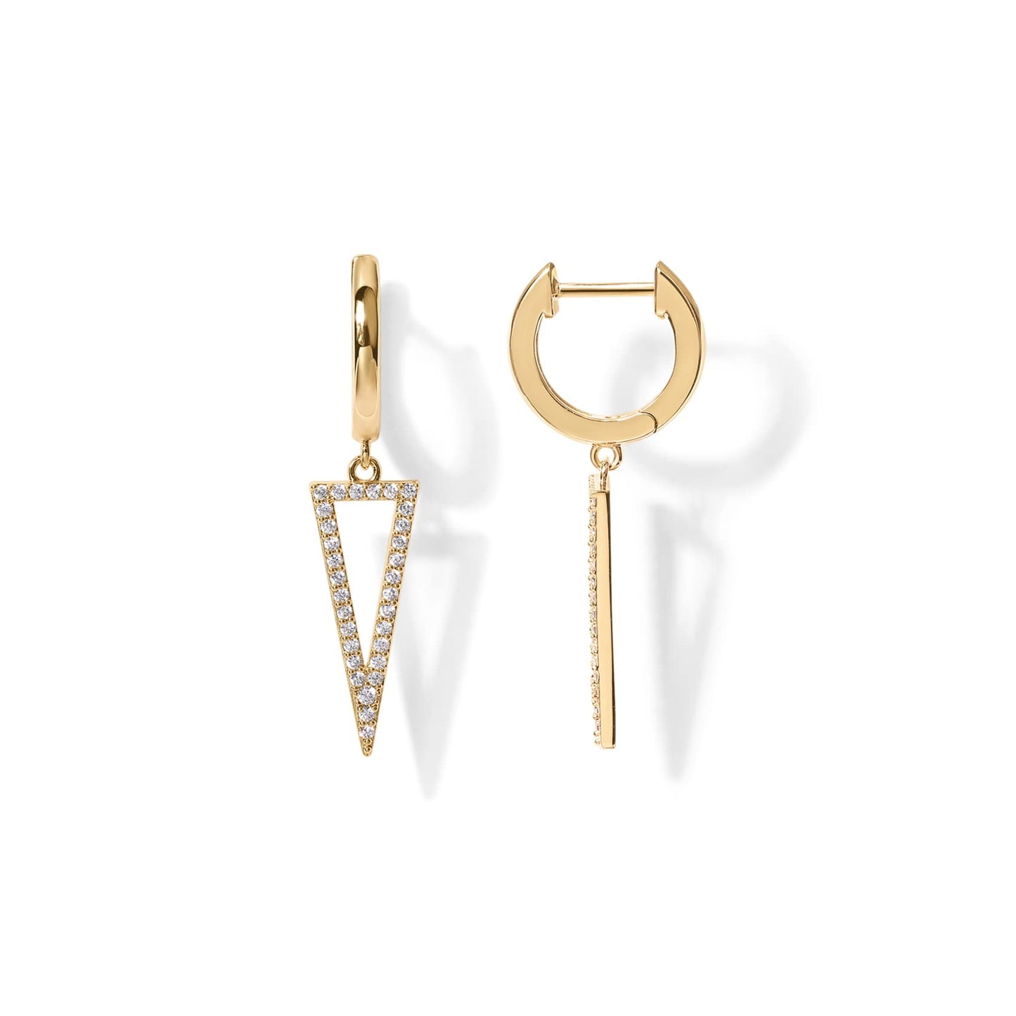 PAVOI 14K Gold Plated S925 Sterling Silver Post Drop/Dangle Huggie Earrings for Women | Dainty Earrings (Triangle, Yellow Plated)