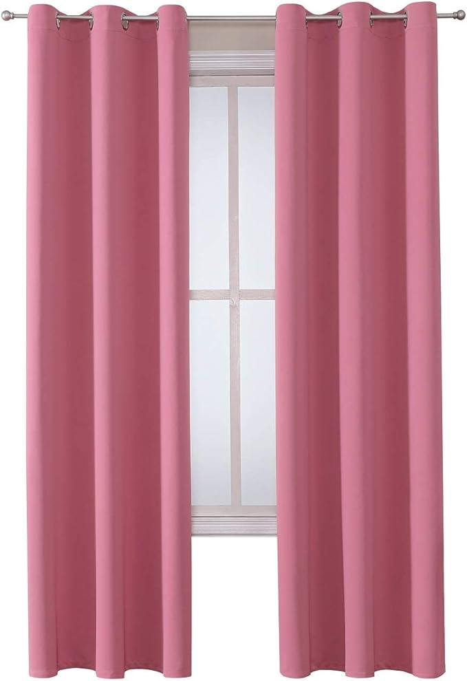 ChrisDowa Grommet Room Darkening Curtains for Bedroom and Living Room - 2 Panels Set Thermal Insulated Blackout Curtains (Pink, 42W x 84L )