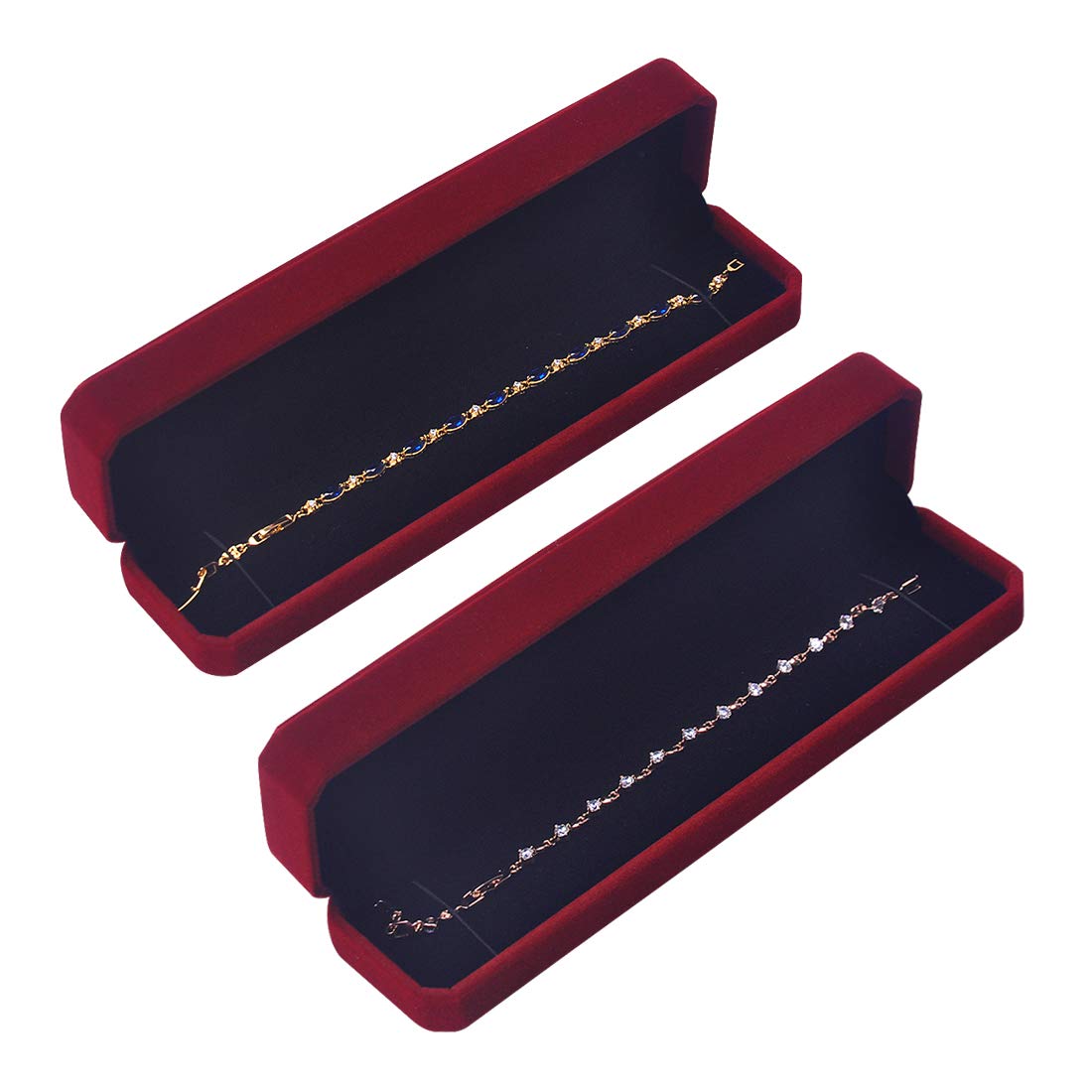 iSuperb 2 Pcs Long Red Velvet Necklace Box Chain Bracelet Boxes Cases 8.7x1.6x2inch Jewelry Display Storage Gift Box