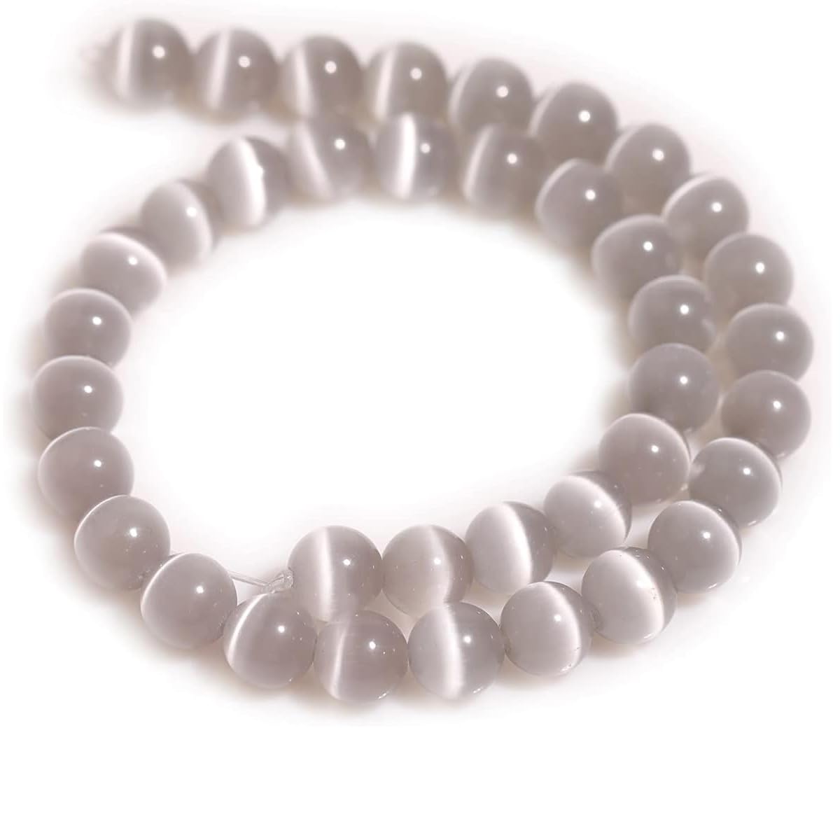 HAAMIIQII 8mm Silver Gray Cat Eye Glass Round Crystal Stone Loose Gemstone Beads for Jewelry Making Bracelets Necklaces Earrings Crafts (45-50pcs)