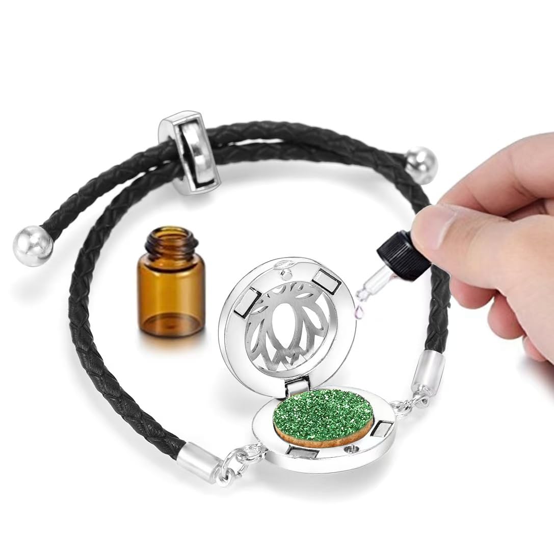 4-Piece Tree of Life Essential Oil Diffuser Bracelet Set - Adjustable Aromatherapy Bracelets Stylish Openwork Tree Pattern Jewelry Unisex Gift Set