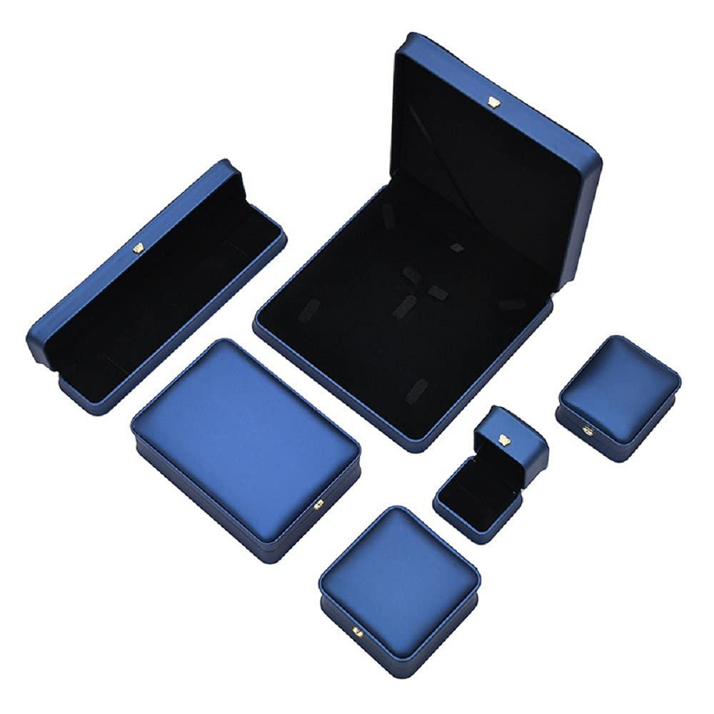 JunningGor Wedding Jewelry Set Premium Leather Box Necklace Earring Ring Display Case Storage Holder (Blue)