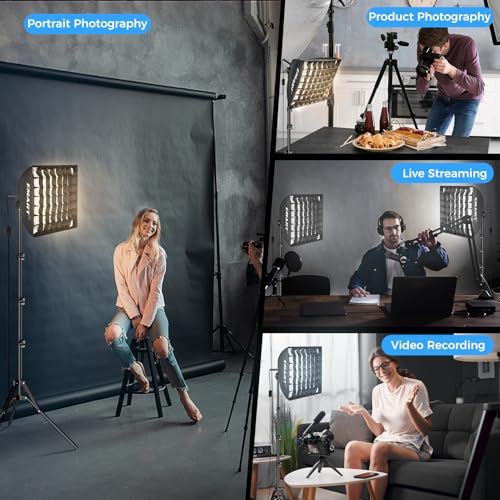 EMART Softbox Photography Lighting Kit, 16"x16" Pull Soft Box with Honeycomb Grid, 50W 3000K-6000K LED Bulb with Remote/APP Control, Softbox Lighting Kit for Video Recording,Streaming,Portrait (2PACK) - size: 16"x16"-2 Packs