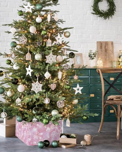 Christmas Snowflake Christmas Tree Collar Tree Box Stand Cover,Artificial/Pencil/Silm/Skinny Tree Ring 4 Packs Collapsible Tree Skirt for Christmas Xmas Tree,Gradient Marble Blush Pink 17"x10"
