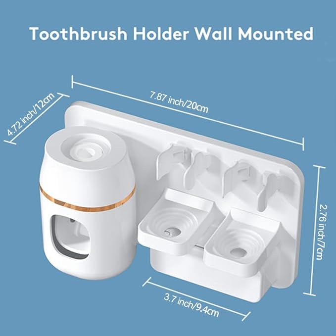Toothpaste Dispenser Wall Mounted, Automatic Toothpaste Dispenser for Kids, Toothbrush Dispenser for Bathroom with 4 Toothbrush Slots
