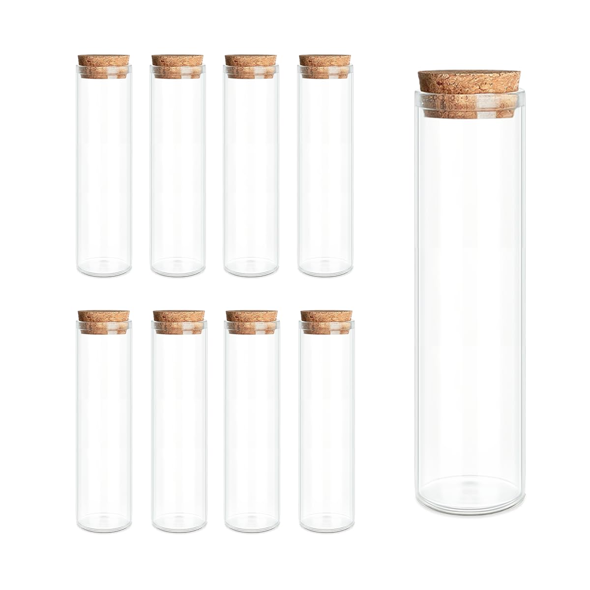 9-Pack 2.03 oz (60 ml) Glass Bottles & Test Tubes with Cork Stoppers – for Spell Jars, Spice Storage, DIY Favors, Travel Memories, Plant Propagation – Empty Recyclable Containers for Crafts, Kitchen