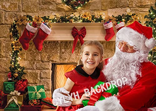 15x10ft Christmas Fireplace Theme Backdrop Christmas Backdrops for Photography Tree Sock Decorations for Xmas Party Supplies Photo Background