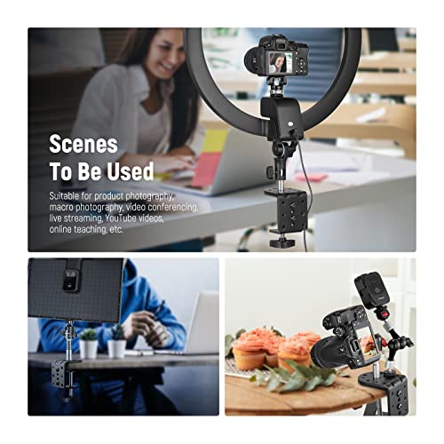 NEEWER Heavy Duty C Clamp with Mounting Column for Light Stand, Adjustable Metal Desk Clamp with 1/4" 3/8" Screws for Ring Light LED Video Light Camera, Max Load 44lb/20kg, ST-CCD1