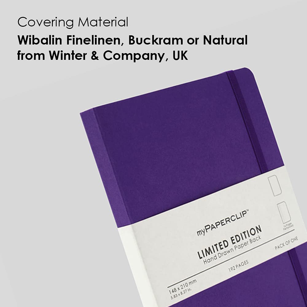 myPAPERCLIP Limited Edition A5 Plain Notebook | 192 Pages, 100 GSM, Soft Cover, A5 (5.83 × 8.27 in) | Flat Lay | Bookmark & Elastic Closure | Amethyst