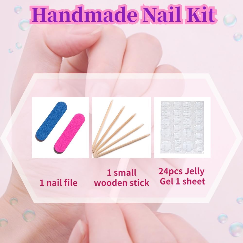MAGLFELL Press On Nails - Handmade French Almond Fake Nails, French Nails Design, Reusable Artificial Almond False Nails for Women 10 Pcs 3D Acrylic Nails Kit (Size M)