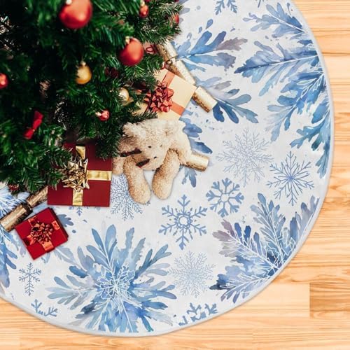 Christmas Tree Skirt 48 inch Blue Snowflakes White Xmas Xmas Tree Skirt Large Holiday Party Tree Mat Rustic Christmas Decorations New Year Xmas Ornaments