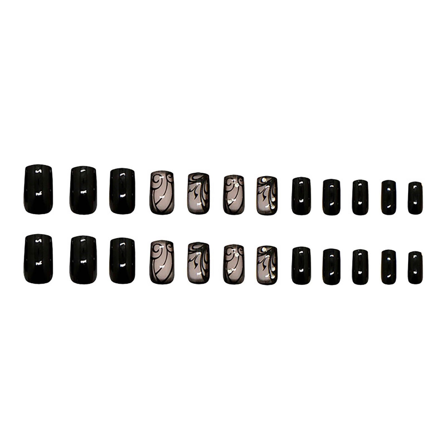Rilafuvu Press on Nails Short Square Acrylic Fake Nails Black Glue on Nail with Design Full Cover False Nails Glossy Nails Press ons Short Stick on Nail for Women