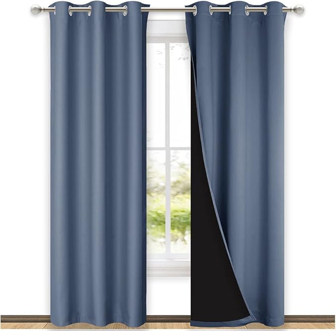 NICETOWN Blackout Curtains 80 inches Long, Full Light Blocking Drapes with Black Liner for Nursery, Thermal Insulated Draperies for Hall, Villa (Stone Blue, 2 Pieces, 42" Wide Each Panel)