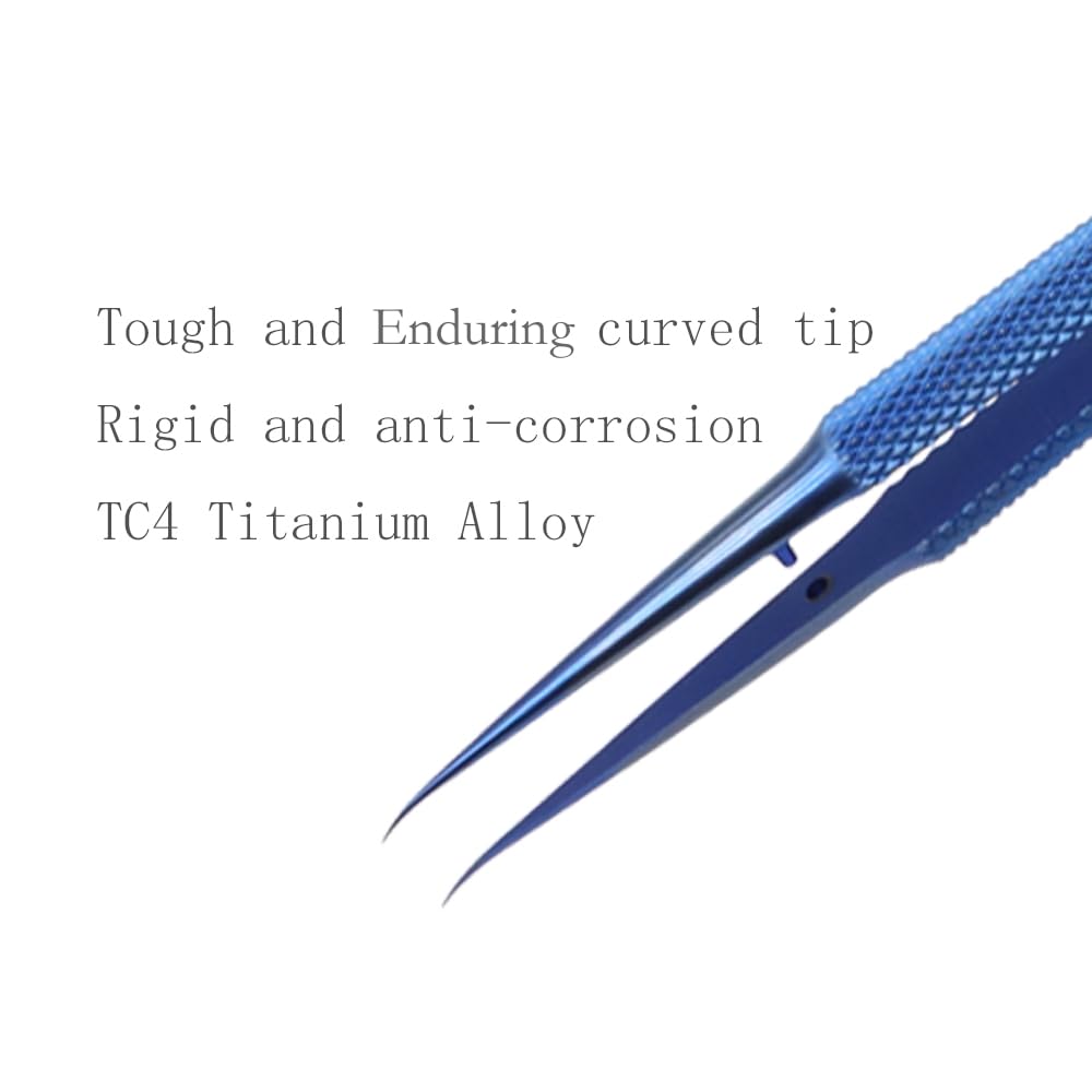 Precision Titanium Alloy Tweezers for Electronics Repair Non-magnetic Non-slip Jump Wire Microscope Tweezers for Micro Soldering Work PCB Motherboard Repair (Curved Tip)