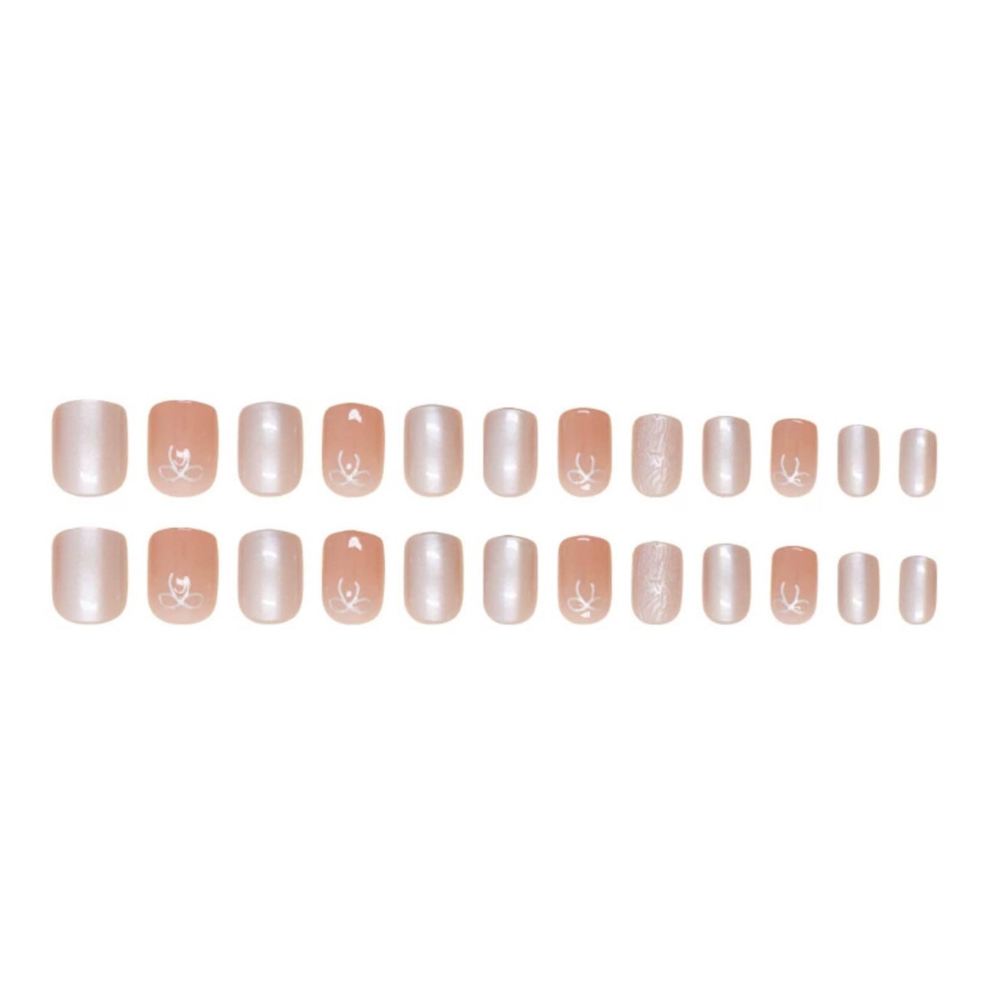 Hkanlre Short Square Fake Nails Tips Bow Press on Nails Full Cover False Bling Nude Nails for Women 24PCS
