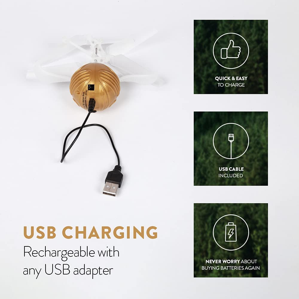 World Tech Toys Harry Potter Golden Snitch Flying Toy – Motion Sensing Flying Heli Ball with USB Charging – Hover Toy for Kids Ages 6+
